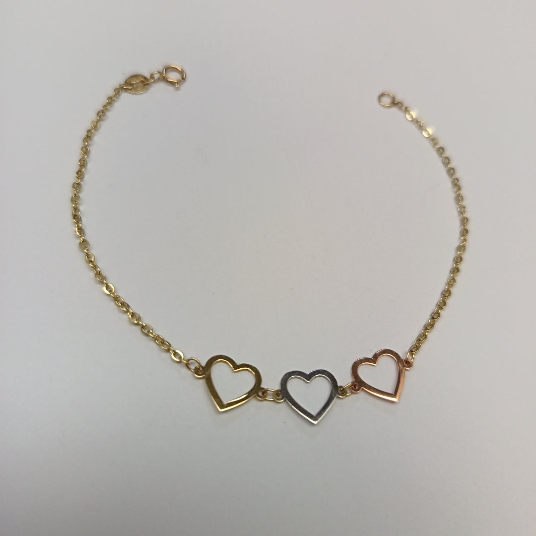 PULSERA ESPECIAL CON CORAZONES 14K 18 CM 1.4 GR (NUEVO)