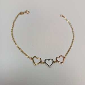 PULSERA ESPECIAL CON CORAZONES 14K 18 CM 1.4 GR (NUEVO)