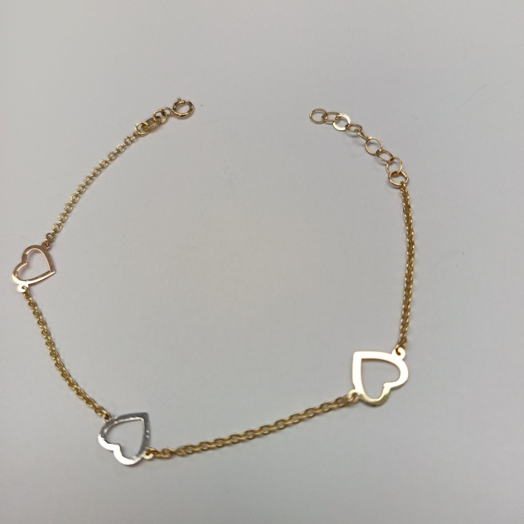 PULSERA ESPECIAL CON CORAZONES CONBINADOS 14K 18 CM 1.7 GR (NUEVO)