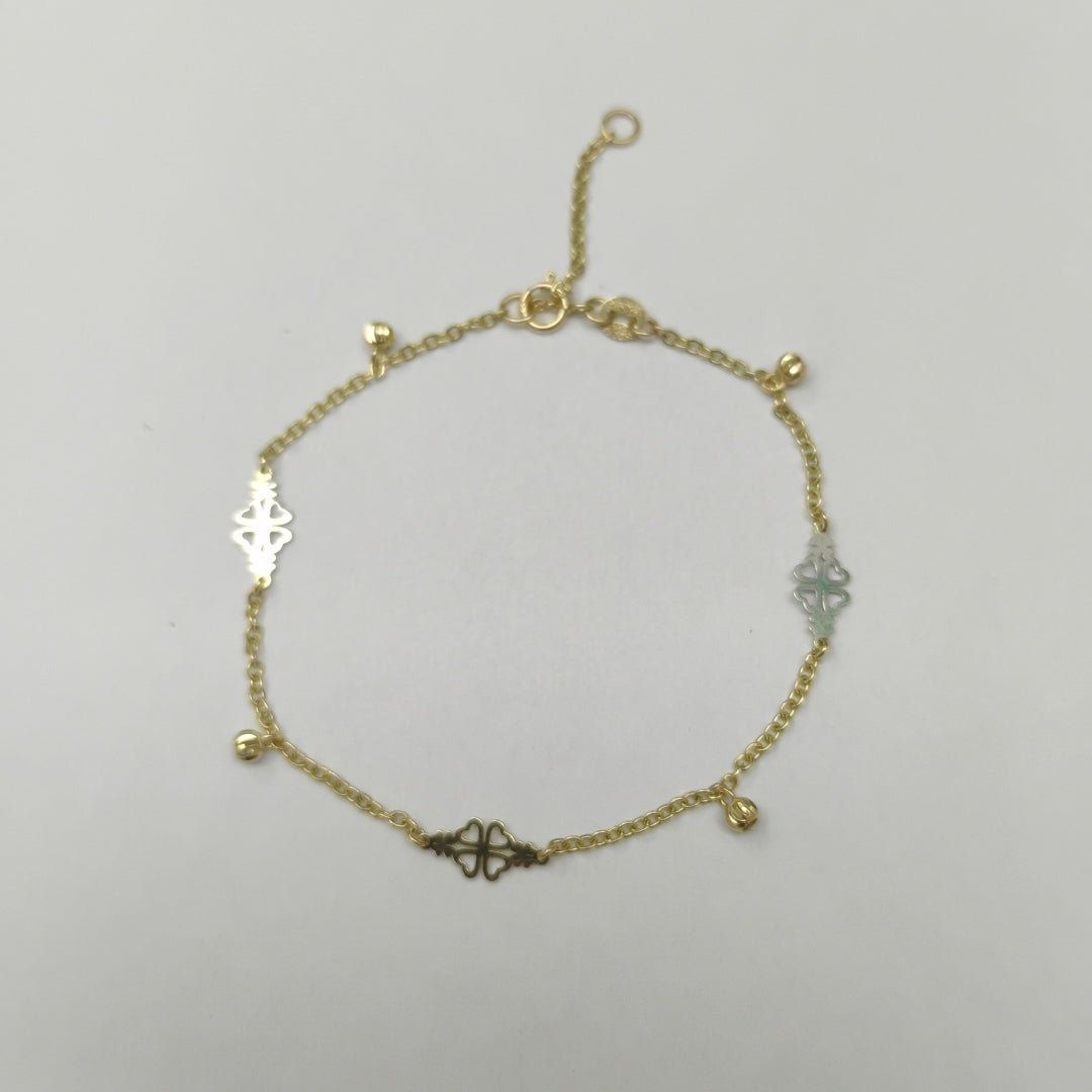 PULSERA ESPECIAL CON TREBOL 14K 18 CM 1.8 GR (NUEVO)