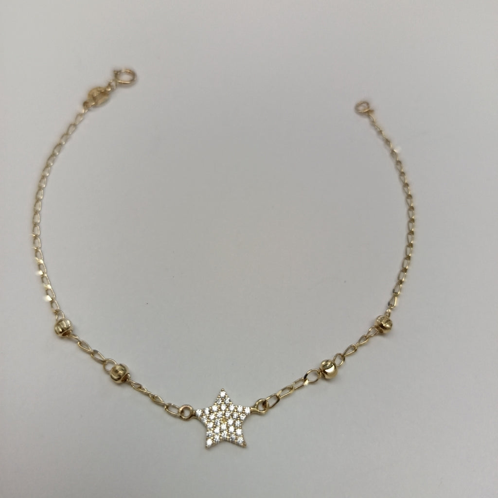 PULSERA ESPECIAL CON ESTRELLA Y CIRCONIAS 14K 18 CM 1.5 GR (NUEVO)