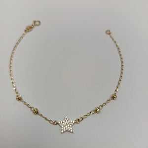 PULSERA ESPECIAL CON ESTRELLA Y CIRCONIAS 14K 18 CM 1.5 GR (NUEVO)