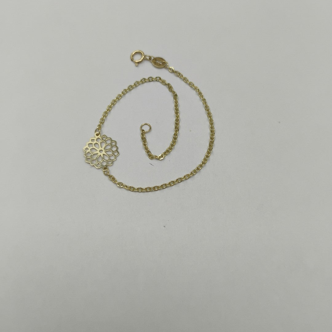 PULSERA TEJIDO ESPECIAL CON MANDALA 14K 18 CM 1.3 GR (NUEVO)