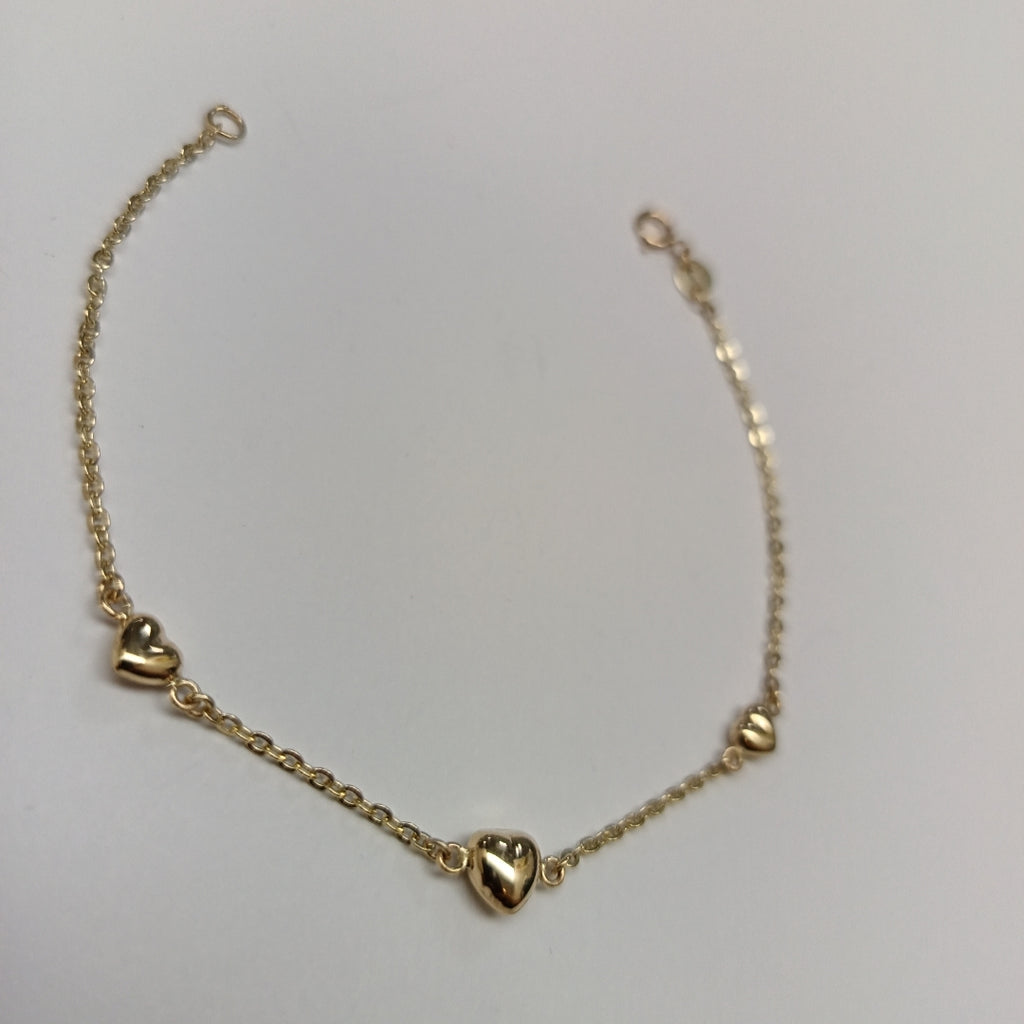 PULSERA TEJIDO ESPECIAL CON CORAZONES 14K 18 CM 1.7 GR (NUEVO)
