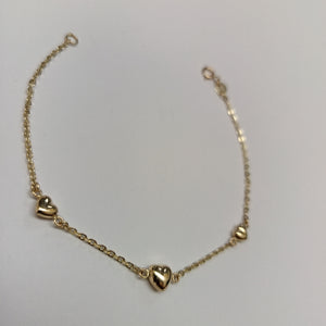 PULSERA TEJIDO ESPECIAL CON CORAZONES 14K 18 CM 1.7 GR (NUEVO)