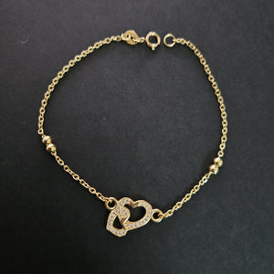 PULSERA TEJIDO ESPECIAL CORAZONES CON CIRCONIAS 14K 18 CM 2.4 GR (NUEVO)