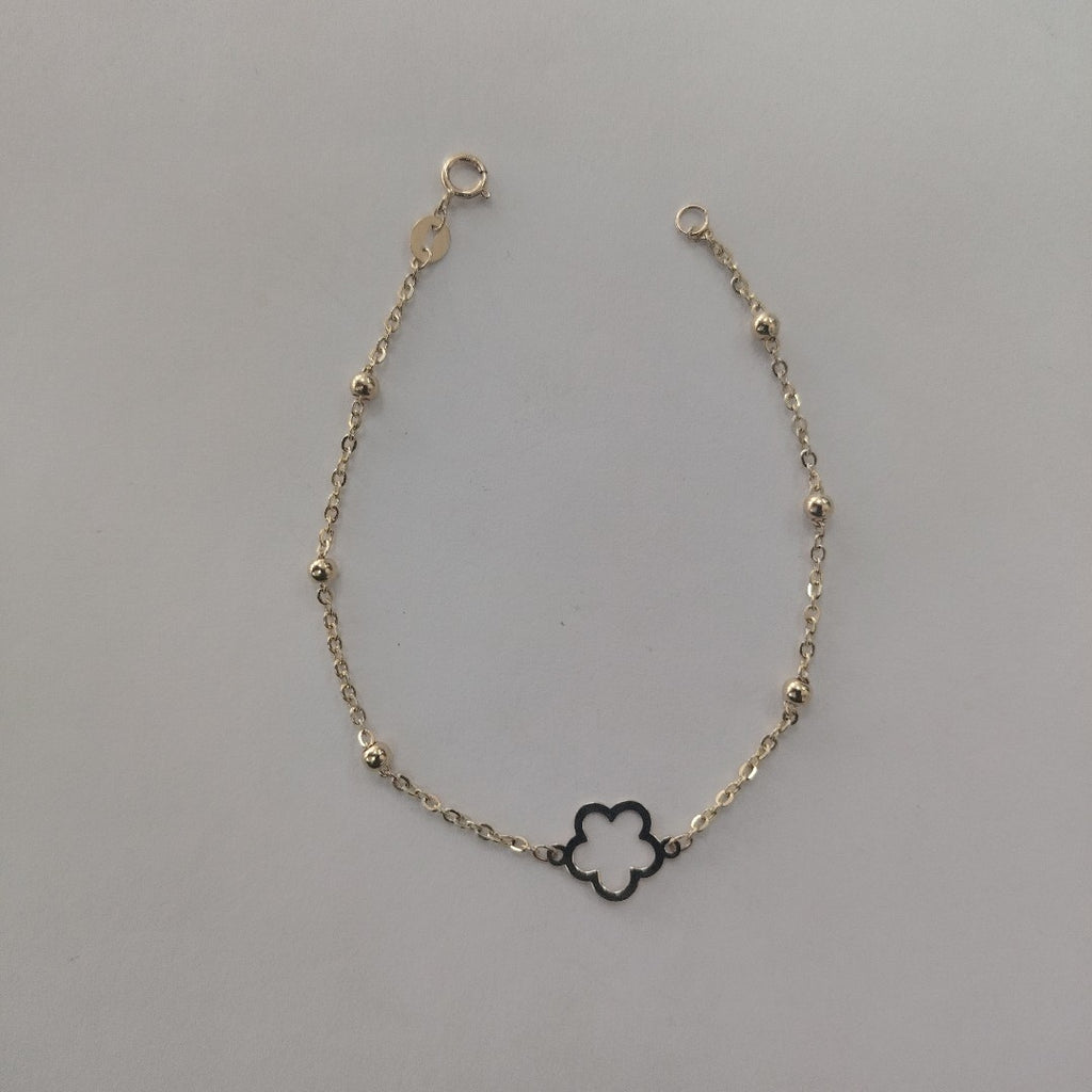 PULSERA TEJIDO ESPECIAL CON FLOR 14K 18 CM 1.6 GR (NUEVO)