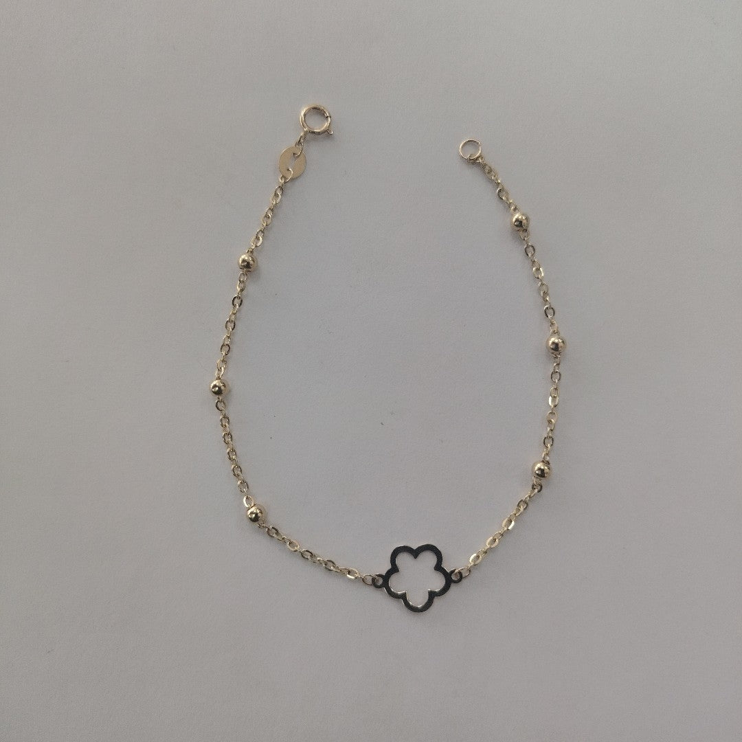 PULSERA TEJIDO ESPECIAL CON FLOR 14K 18 CM 1.6 GR (NUEVO)