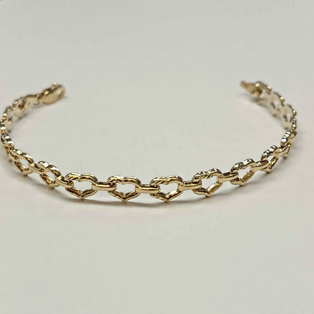 PULSERA ESPECIAL CON CORAZONES 14K 18 CM 4.1 GR (NUEVO)