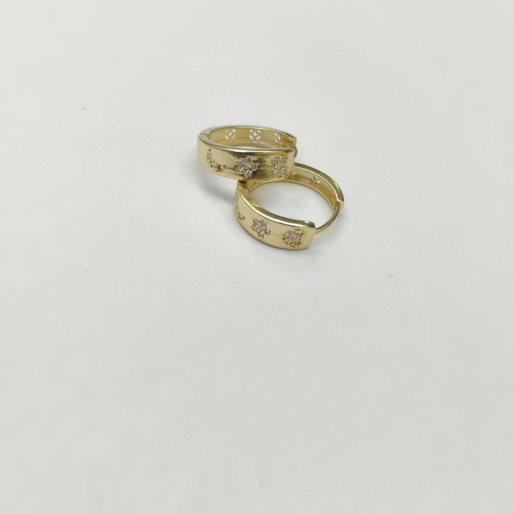 ARETES TEJIDO HUGGIES CON CIRCONIAS 14K 3 GR (NUEVO)