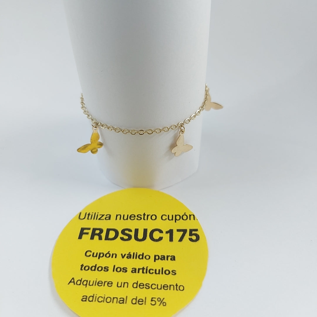 PULSERA ESPECIAL CON MARIPOSAS 14K 18 CM 2.1 GR (NUEVO)