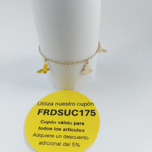 PULSERA ESPECIAL CON MARIPOSAS 14K 18 CM 2.1 GR (NUEVO)