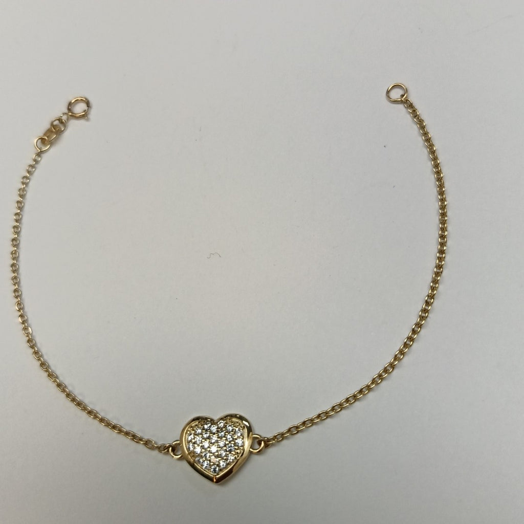 PULSERA TEJIDO ESPECIAL C CORAZON CIRCONIAS 14K 18 CM 2 GR (NUEVO)