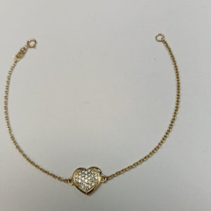 PULSERA TEJIDO ESPECIAL C CORAZON CIRCONIAS 14K 18 CM 2 GR (NUEVO)