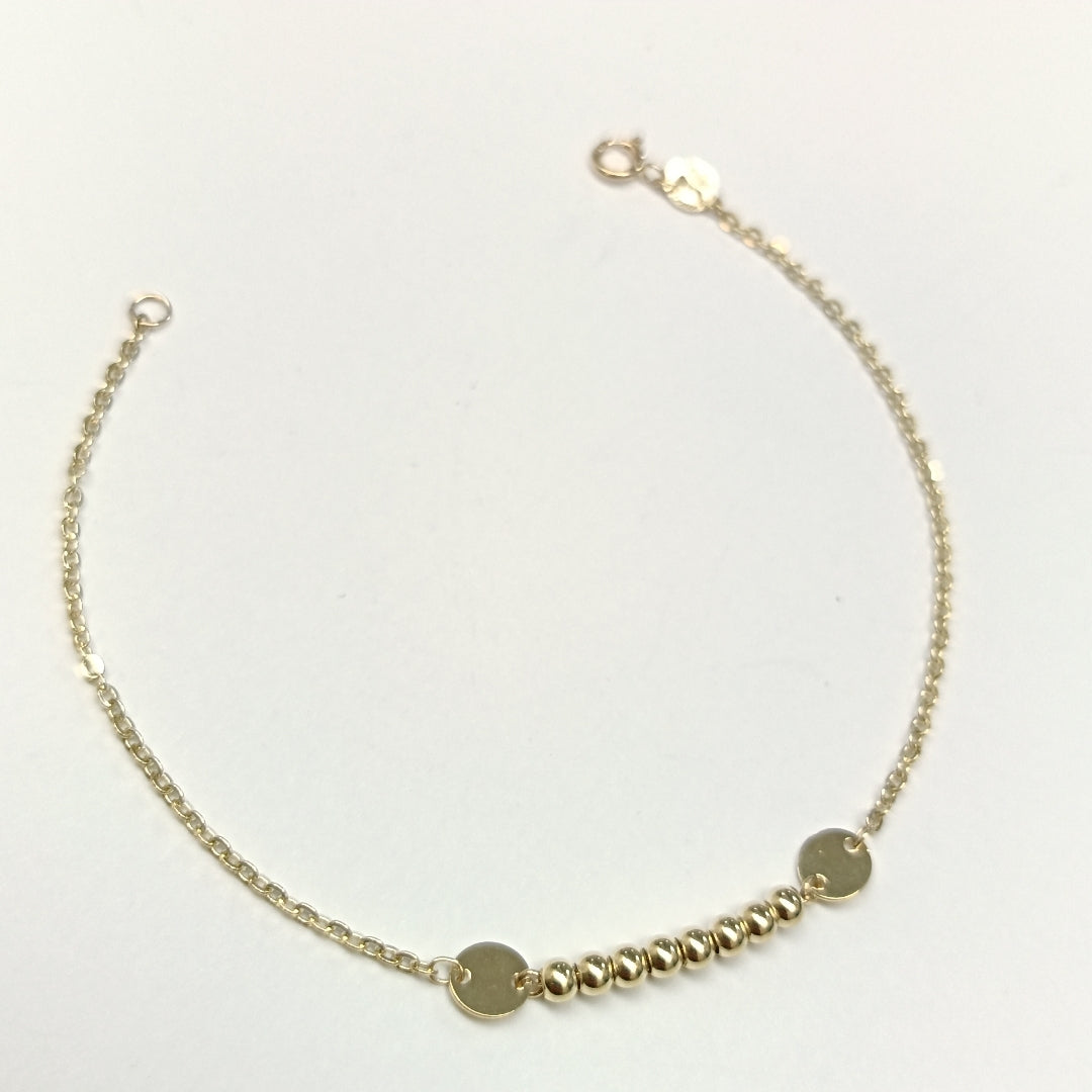 PULSERA TEJIDO ESPECIAL CON BOLITAS 14K 18 CM 1.8 GR (NUEVO)