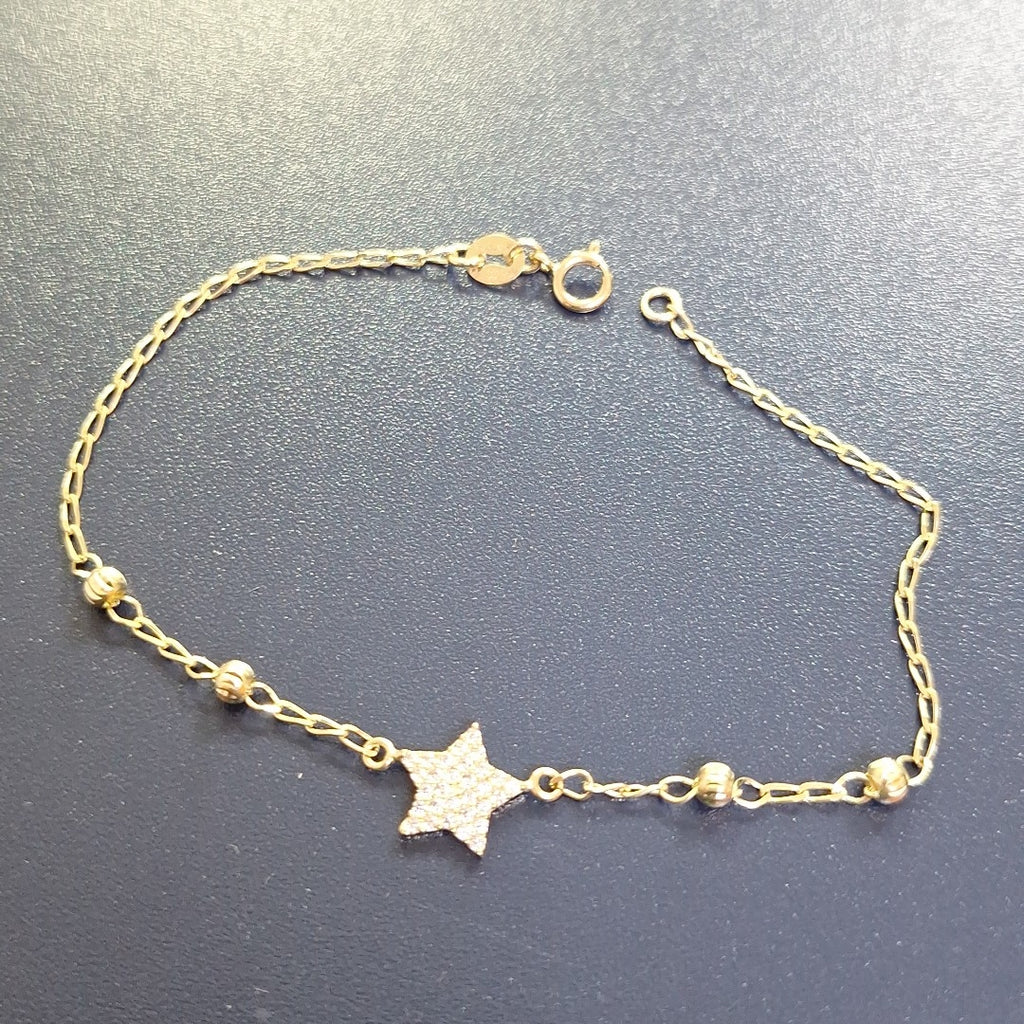 PULSERA ESPECIAL CON ESTRELLA Y CIRCONIAS 14K 18 CM 1.5 GR (NUEVO)
