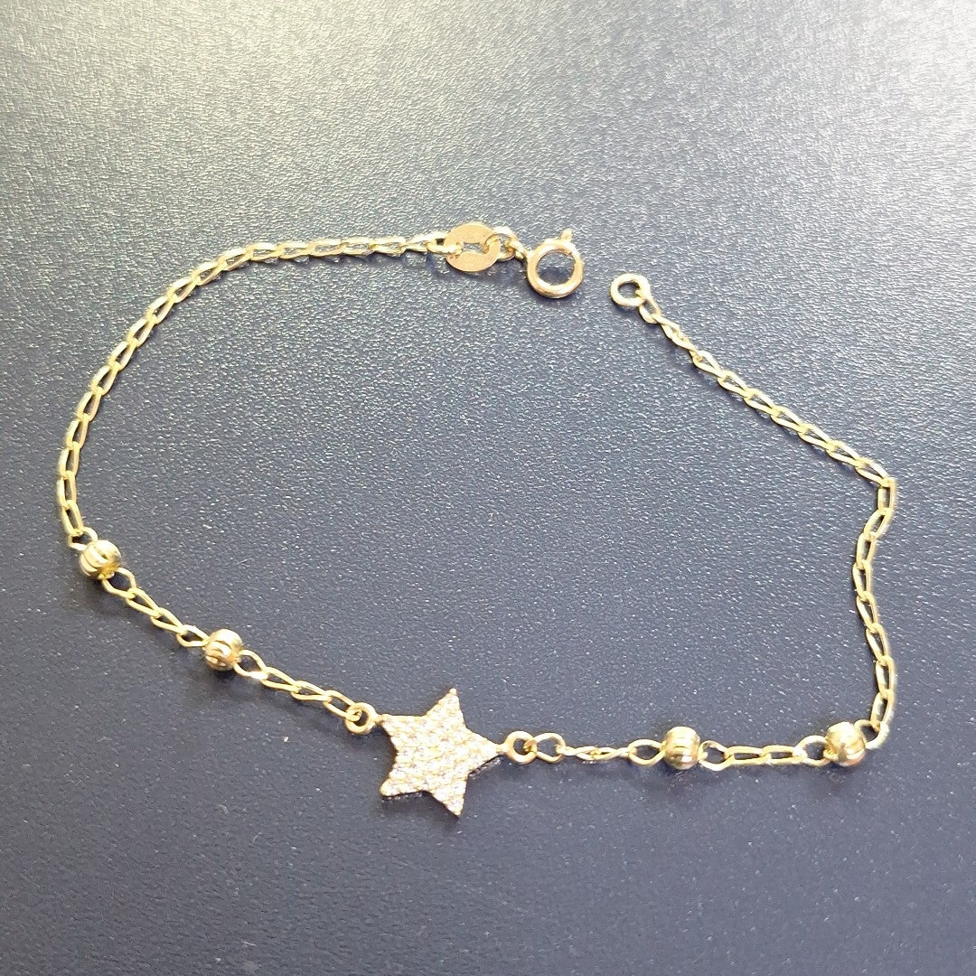 PULSERA ESPECIAL CON ESTRELLA Y CIRCONIAS 14K 18 CM 1.5 GR (NUEVO)