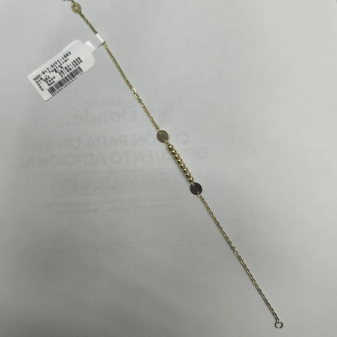 PULSERA TEJIDO ESPECIAL CON BOLITAS 14K 18 CM 1.8 GR (NUEVO)