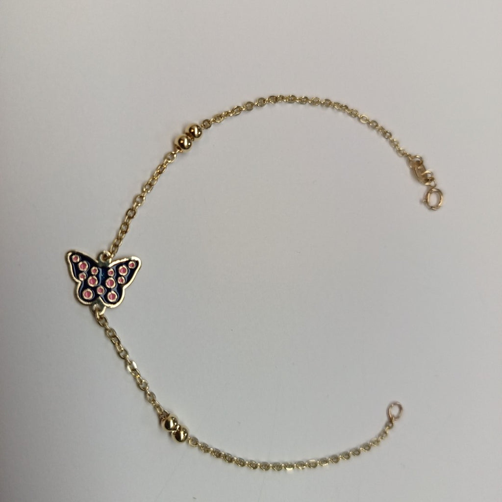 PULSERA TEJIDO ESPECIAL MARIPOSA CON ESMALTE 14K 18 CM 1.8 GR (NUEVO)