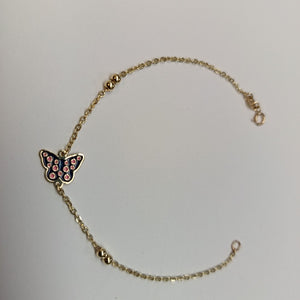 PULSERA TEJIDO ESPECIAL MARIPOSA CON ESMALTE 14K 18 CM 1.8 GR (NUEVO)