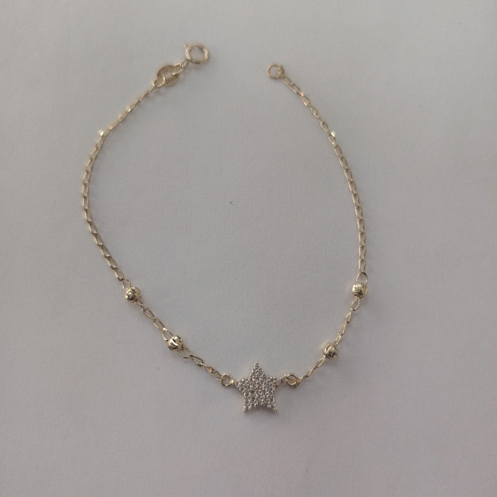 PULSERA ESPECIAL CON ESTRELLA Y CIRCONIAS 14K 18 CM 1.5 GR (NUEVO)