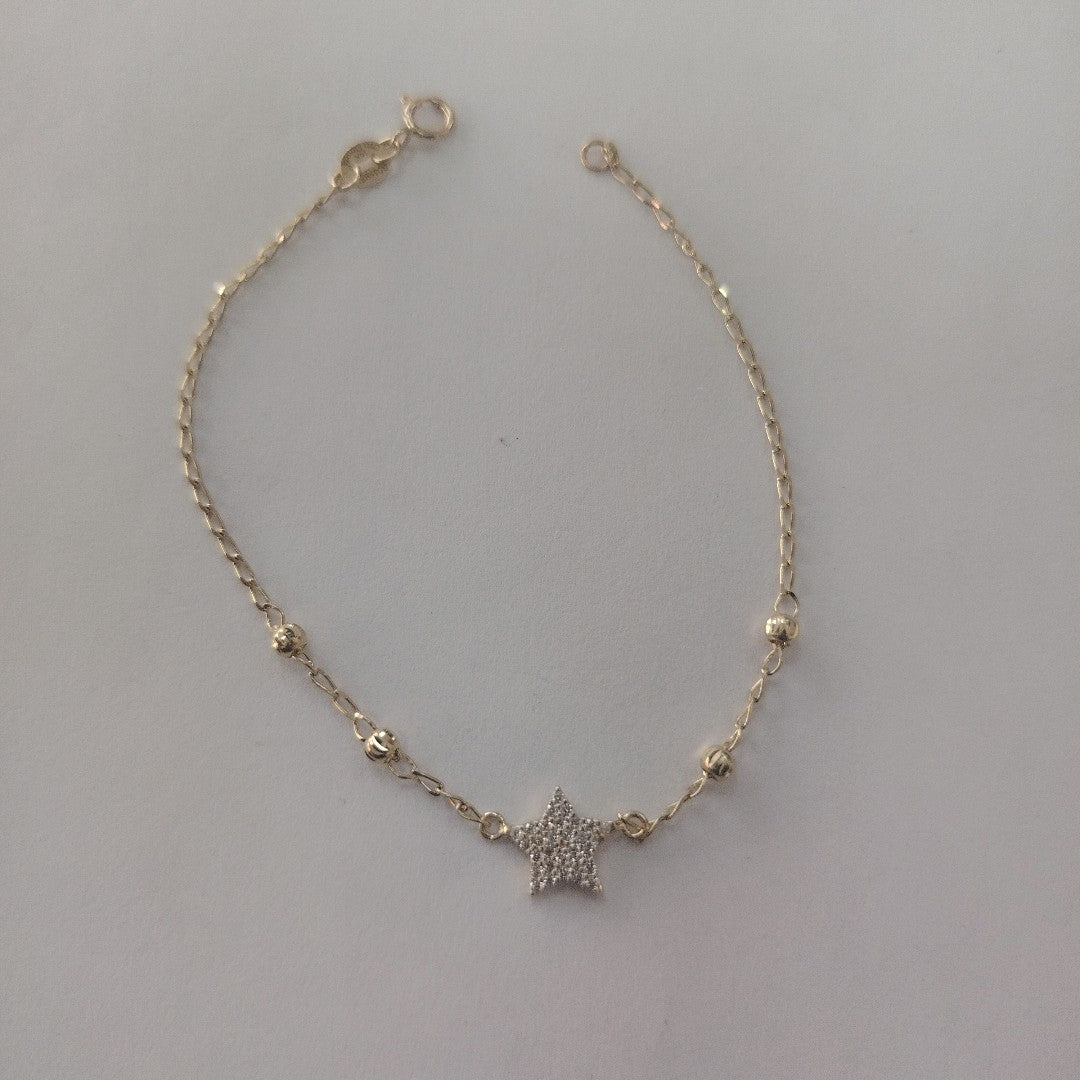 PULSERA ESPECIAL CON ESTRELLA Y CIRCONIAS 14K 18 CM 1.5 GR (NUEVO)