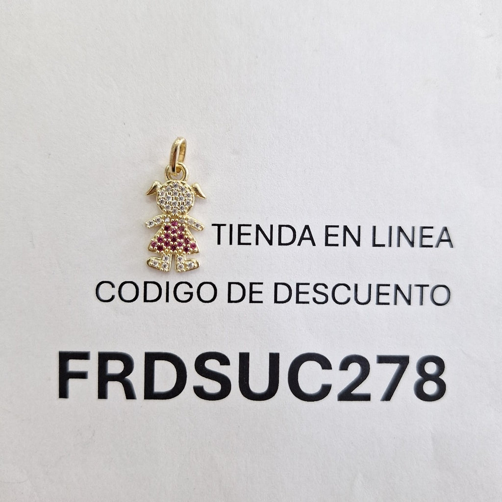 DIJE NIÑA CON CIRCONIAS Y PIEDRAS DE COLOR 10K 1.1 GR (NUEVO)