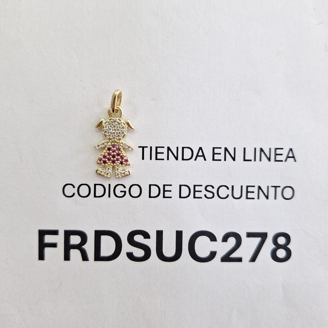 DIJE NIÑA CON CIRCONIAS Y PIEDRAS DE COLOR 10K 1.1 GR (NUEVO)
