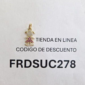 DIJE NIÑA CON CIRCONIAS Y PIEDRAS DE COLOR 10K 1.1 GR (NUEVO)