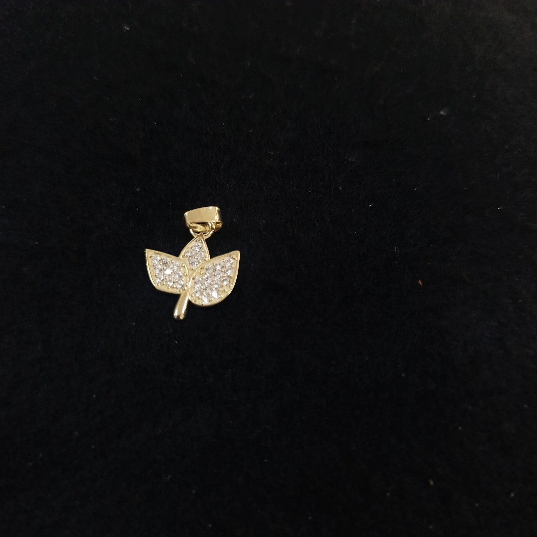 DIJE TEJIDO HOJAS CON CIRCONIAS 14K 1 GR (NUEVO)