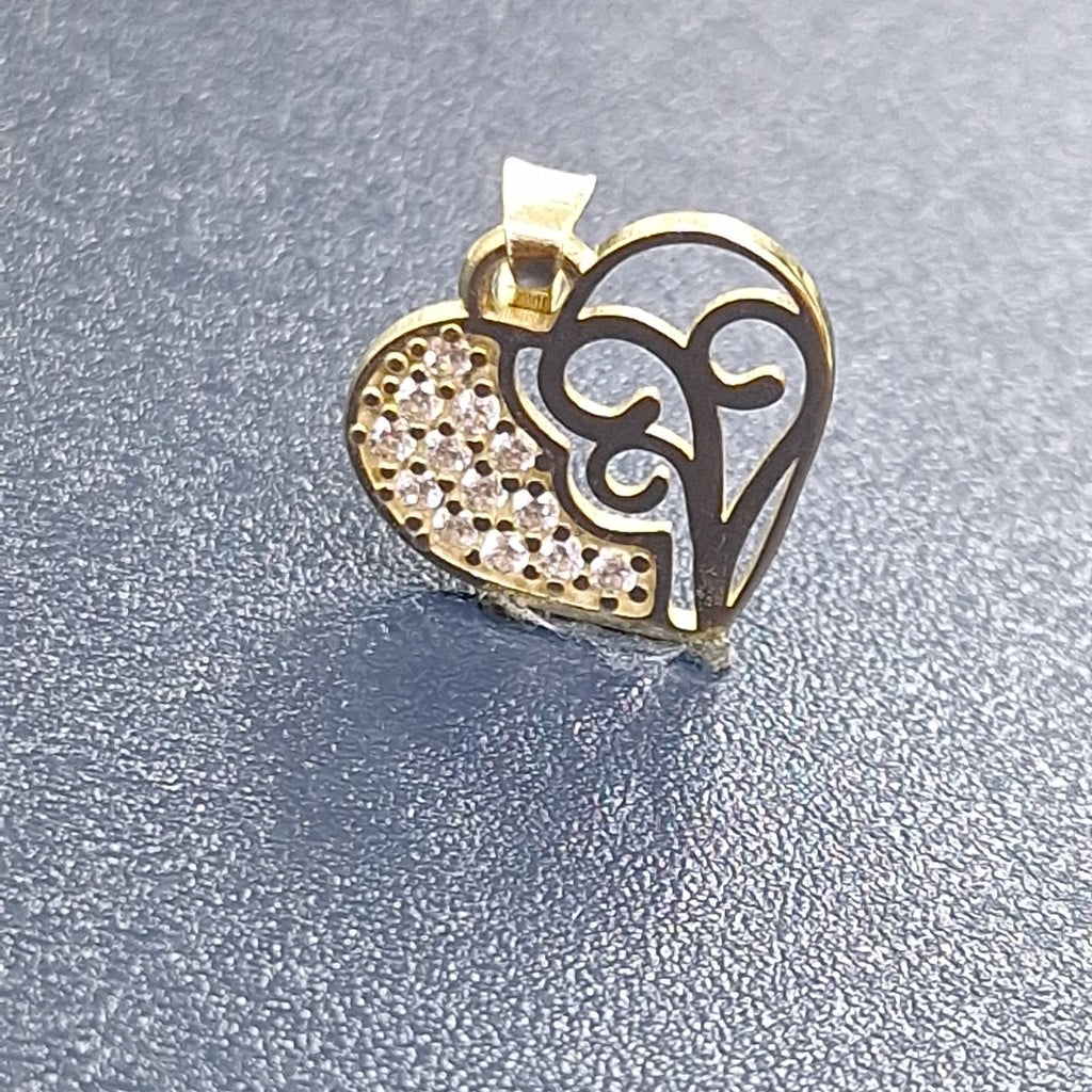 DIJE TEJIDO CORAZON CON CIRCONIAS Y ARBOL DE LA VIDA 14K 0.8 GR (NUEVO)