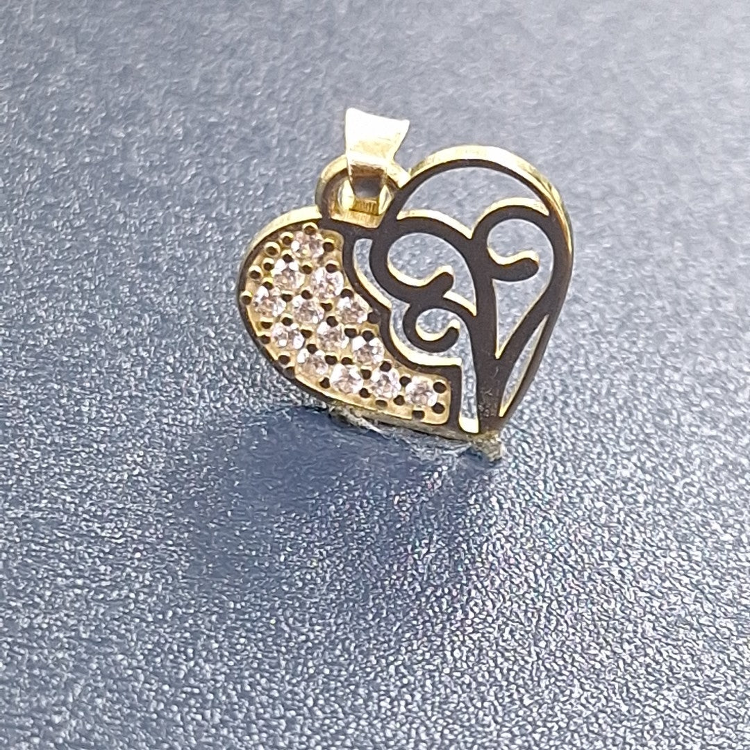 DIJE TEJIDO CORAZON CON CIRCONIAS Y ARBOL DE LA VIDA 14K 0.8 GR (NUEVO)