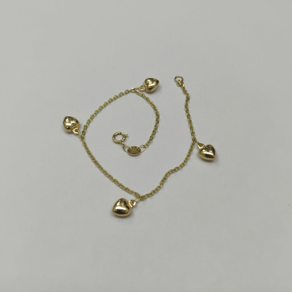 PULSERA ESP CON FIG CORAZONES 14K 18 CM 1.8 GR (NUEVO)