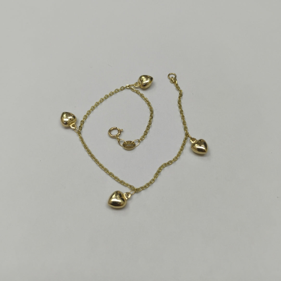 PULSERA ESP CON FIG CORAZONES 14K 18 CM 1.8 GR (NUEVO)