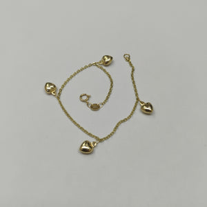 PULSERA ESP CON FIG CORAZONES 14K 18 CM 1.8 GR (NUEVO)