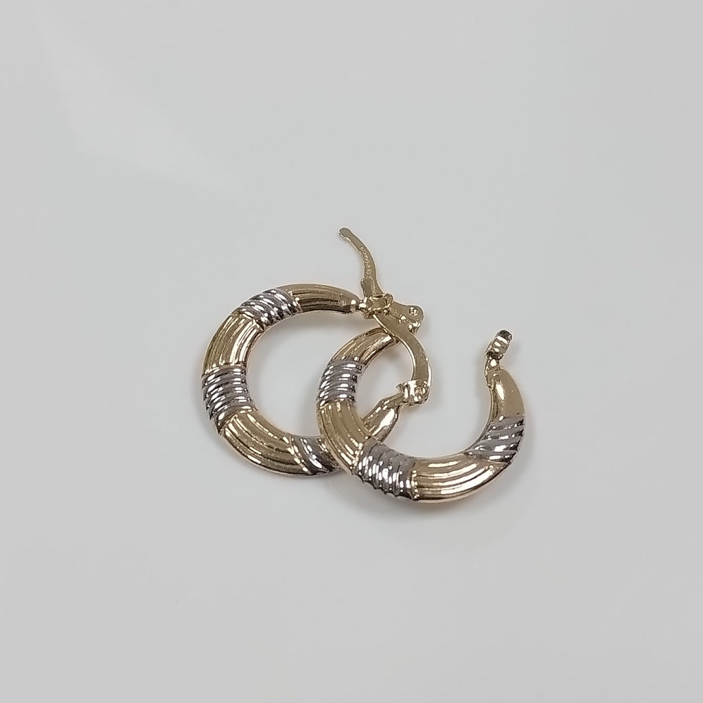 ARETES TEJIDO ARRACADAS COMBINADAS HUECAS 14K 1.9 GR (NUEVO)