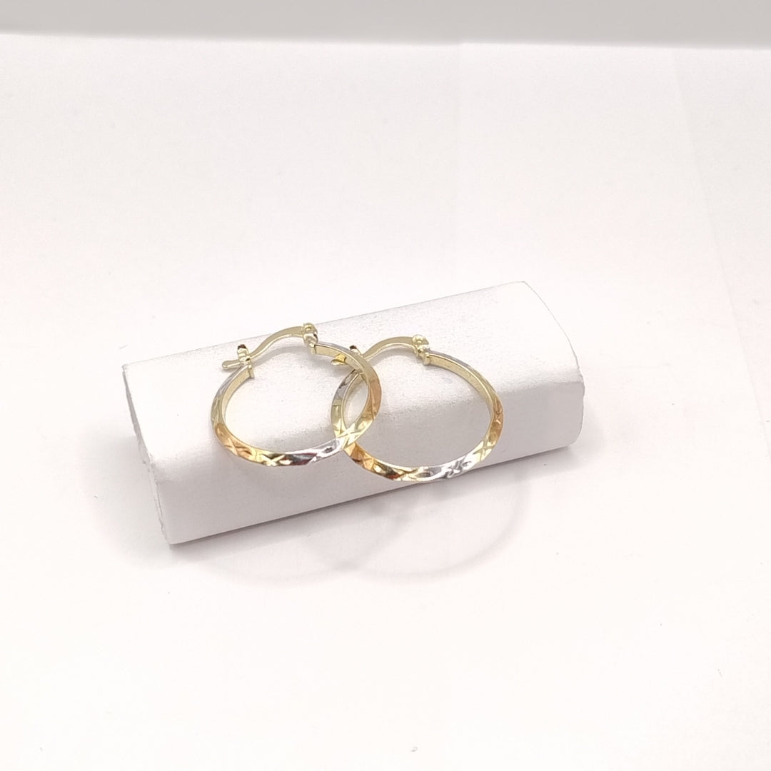 ARETES TEJIDO ARRACADAS BISELADAS COMBINADAS 14K 1.3 GR (NUEVO)