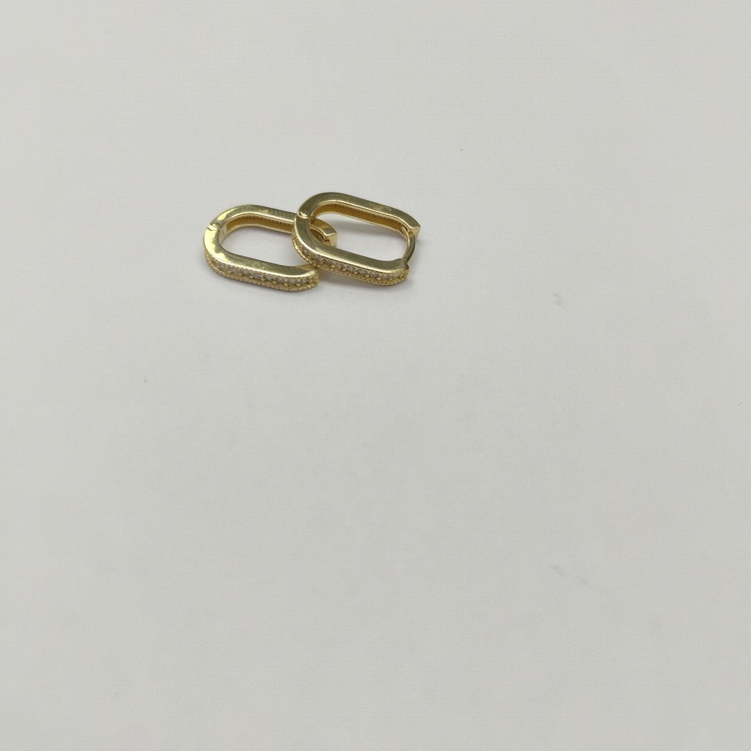 ARETES HUGGIES OVALADA C CIRCONIAS 14K 2.5 GR (NUEVO)
