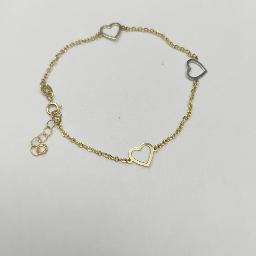 PULSERA ESPECIAL CON CORAZONES CONBINADOS 14K 18 CM 1.7 GR (NUEVO)