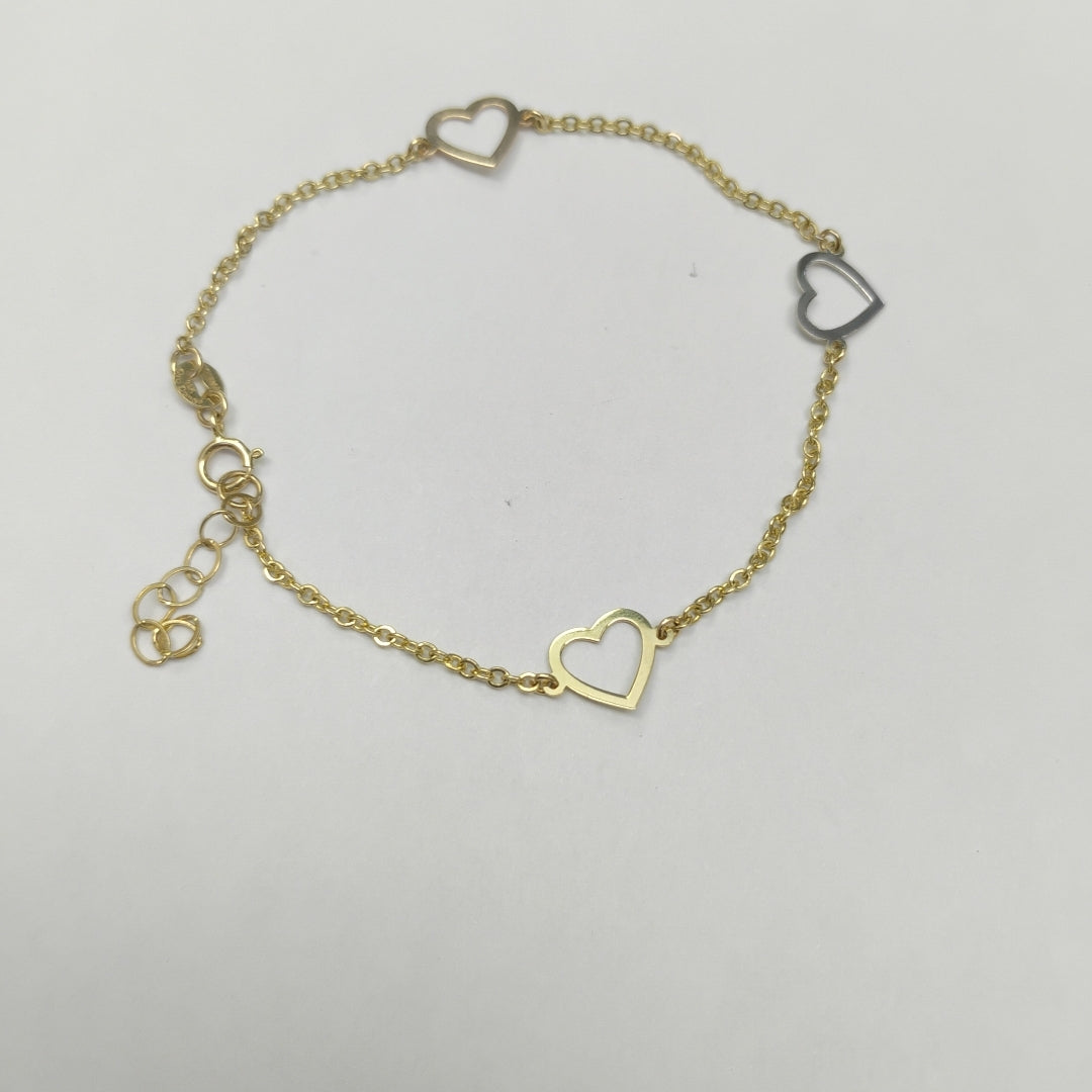 PULSERA ESPECIAL CON CORAZONES CONBINADOS 14K 18 CM 1.7 GR (NUEVO)