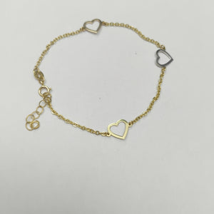 PULSERA ESPECIAL CON CORAZONES CONBINADOS 14K 18 CM 1.7 GR (NUEVO)