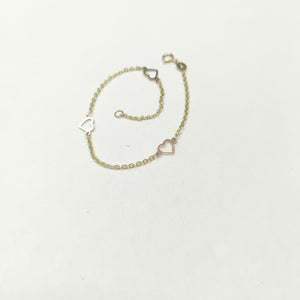 PULSERA ESPECIAL CON CORAZONES 14K 18 CM 1.3 GR (NUEVO)