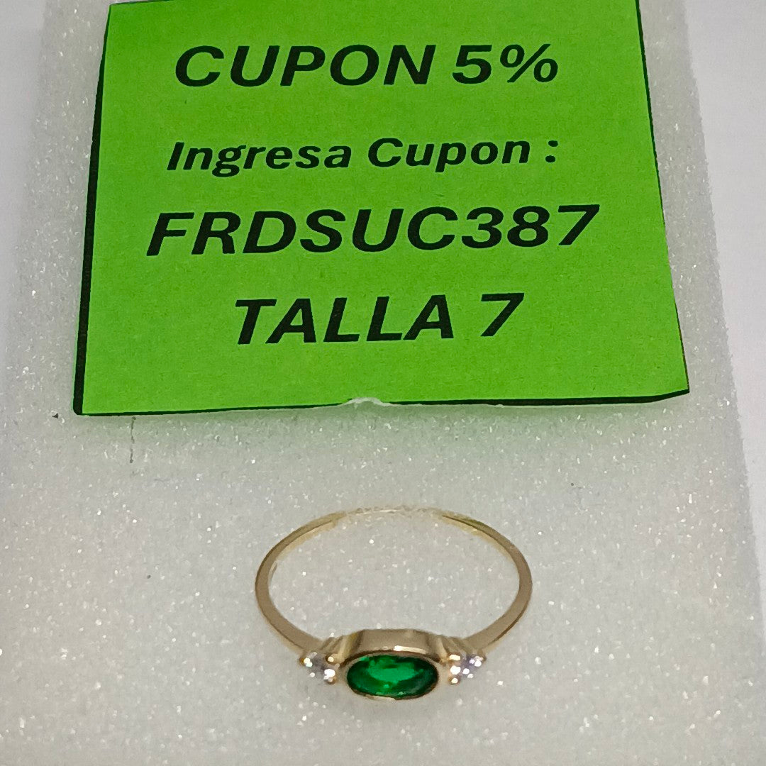ANILLOS TEJIDO ANILLITO C CIRCONIAS Y PIEDRA VERDE 14K 7 1.1 GR (NUEVO)