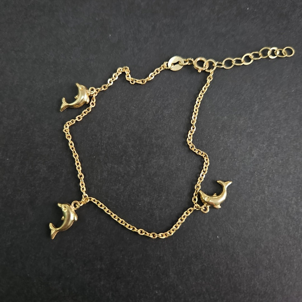 PULSERA ESPECIAL CON DIJES DELFINES 10K 18 CM 1.9 GR (NUEVO)