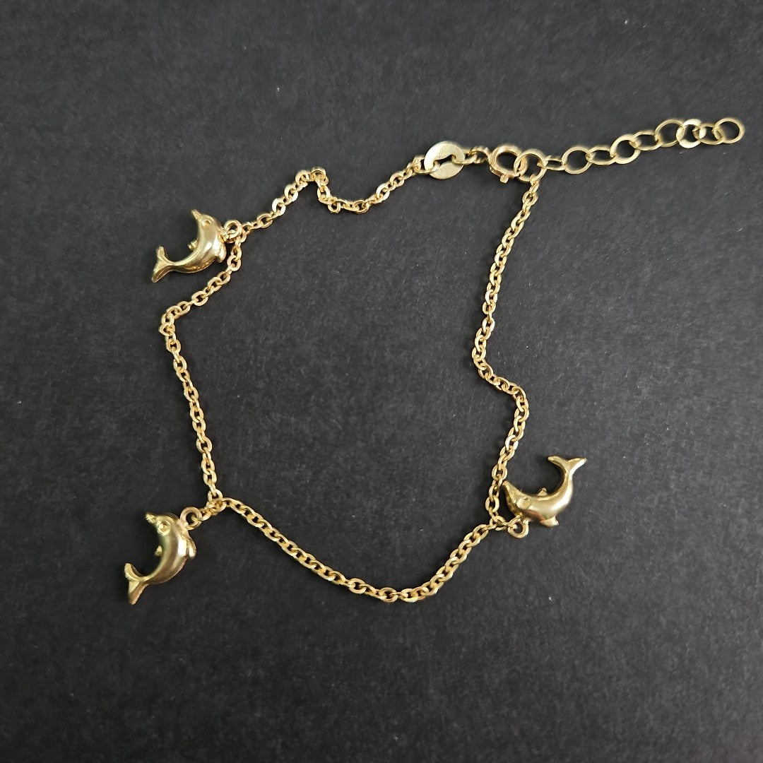 PULSERA ESPECIAL CON DIJES DELFINES 10K 18 CM 1.9 GR (NUEVO)
