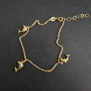 PULSERA ESPECIAL CON DIJES DELFINES 10K 18 CM 1.9 GR (NUEVO)