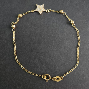 PULSERA ESPECIAL CON ESTRELLA Y CIRCONIAS 14K 18 CM 1.5 GR (NUEVO)
