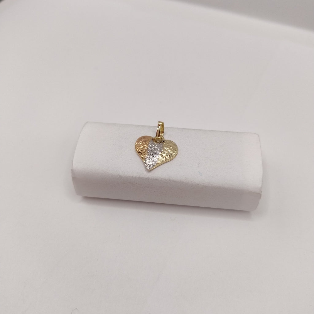 DIJE TEJIDO CORAZON LABRADO COMBINADO 14K 1.2 GR (NUEVO)
