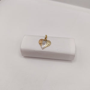 DIJE TEJIDO CORAZON LABRADO COMBINADO 14K 1.2 GR (NUEVO)