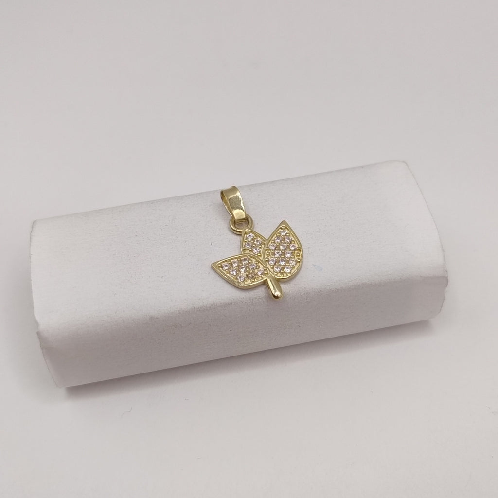 DIJE TEJIDO HOJAS CON CIRCONIAS 14K 1 GR (NUEVO)